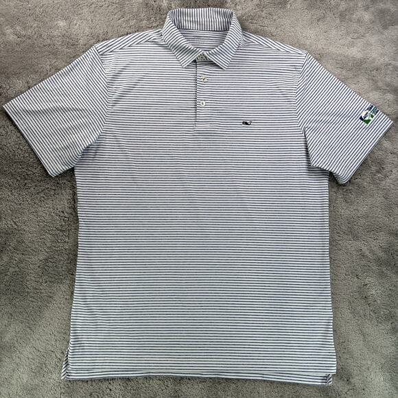 Vineyard Vines Polo Shirt Men’s M Gray Blue Stripe On-The-Go Sankaty Performance - Picture 2 of 11